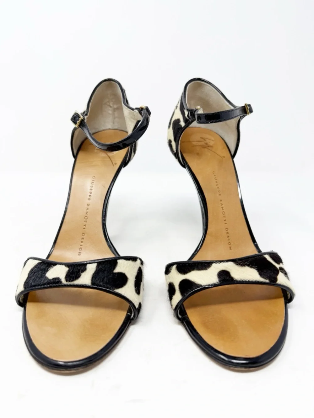 Giuseppe Zanotti Black White Pony Hair Ankle Strap Heels Womens Size 7.5